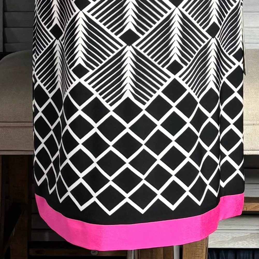 2590 - Eliza J Black and White Geometric Dress with Pink Trim NWT SIZE 8 - Picture 4 of 14